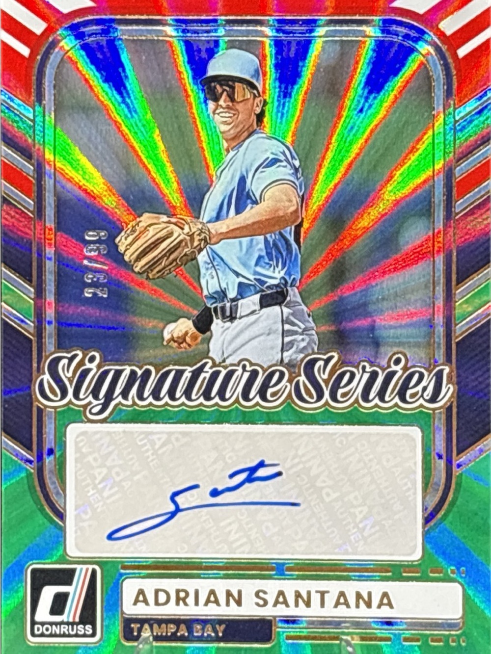 Panini Donruss  Auto Adrian Santana Baseball Card - Rainbow Laser Prizm LE 23/99